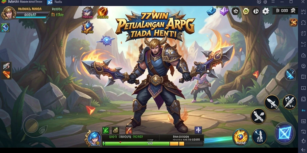Tangkapan layar gameplay 77WIN menampilkan aksi pertarungan yang intens.