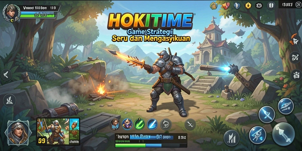 Tangkapan layar gameplay HOKITIME yang menunjukkan aksi strategi yang intens.