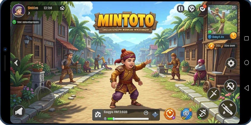 Screenshot gameplay MINTOTO menunjukkan interaksi karakter dan lingkungan yang menarik.