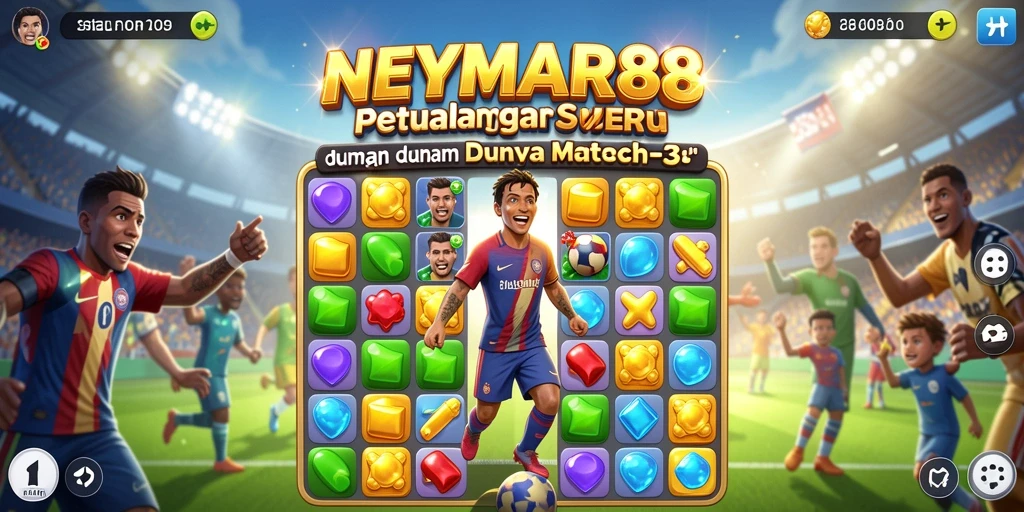 Tampilan gameplay menarik dari NEYMAR88 dengan level Match-3 yang seru.