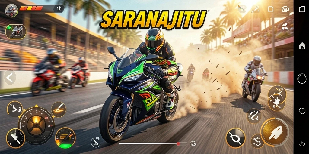Tangkapan layar utama dari aksi balapan motor di SARANAJITU.