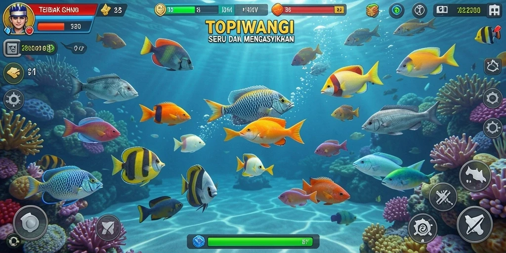 Gameplay menarik dari TOPIWANGI saat menembak ikan di lautan.