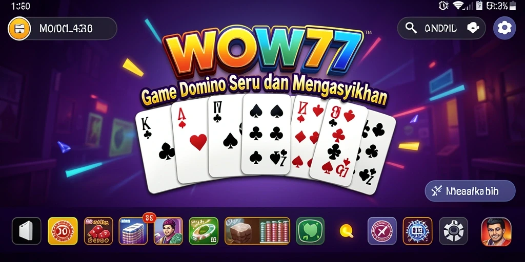 Screenshot gameplay WOW77 menampilkan suasana bermain domino yang penuh semangat.